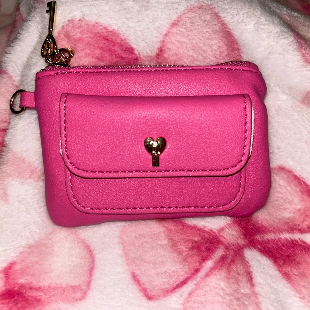 Juicy Couture Hot Pink Mini Coin Wallet with Gold Heart Charm